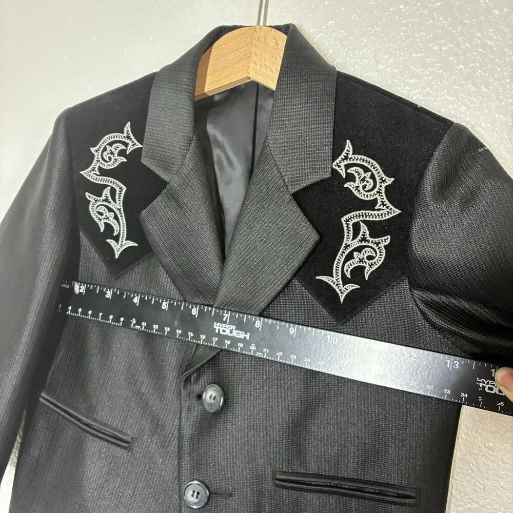 Buffalo Country Suit Jacket Boys 4 Black Western Cowboy Embroidered Velvet Yoke
